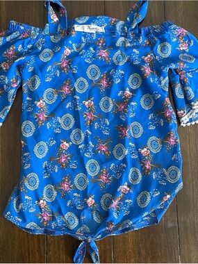 Magenta Blue Floral Off-Shoulder Girls Top